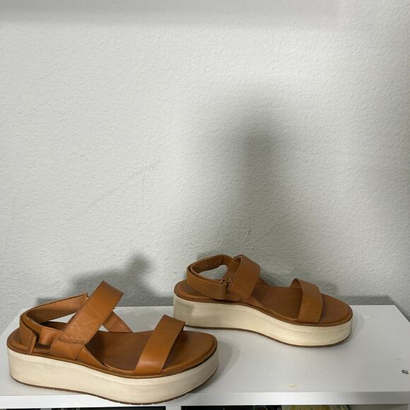 Everlane The Leather Platform Sandal Golden Brown Tan Ankle Strap White Velcro 8 - Picture 6 of 12